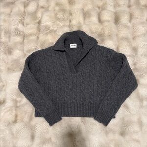 Sunday Best Charcoal Cable-Knit V-Neck Sweater